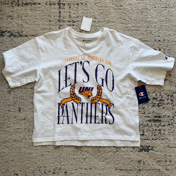 NWT-Women’s Champion Univ of Northern Iowa Panthers Cropped Boxy T-Shirt Sz M - Picture 1 of 10